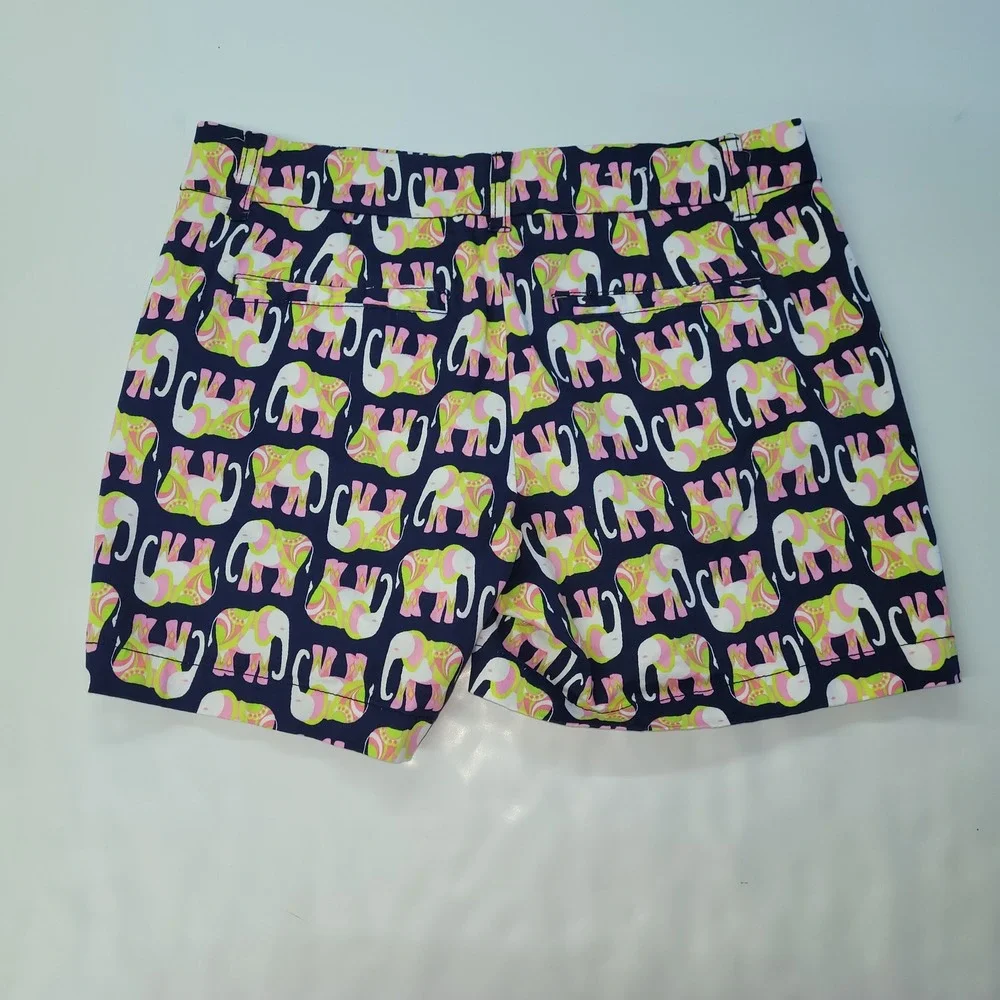 Crown & Ivy Shorts Womens 2 Navy Blue‎ Pink Green Elephant Print Cotton Spandex
